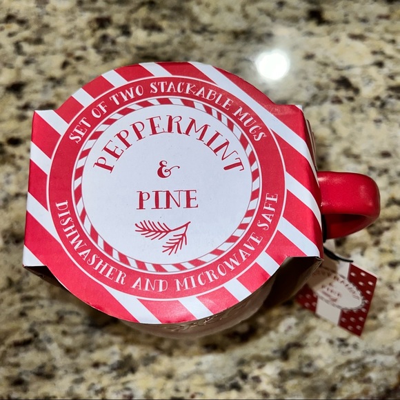 Peppermint & Pine • Naughty Nice Stackable Stonewear Mug Set • Red White • 18oz - Picture 5 of 9